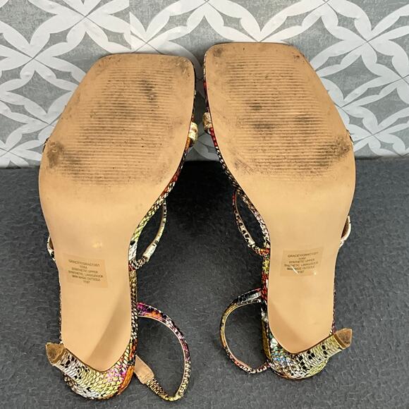 Steve Madden Gracey Rainbow Snake Open Toe Ankle Strappy 3"mHeels Women 10M - Picture 10 of 12